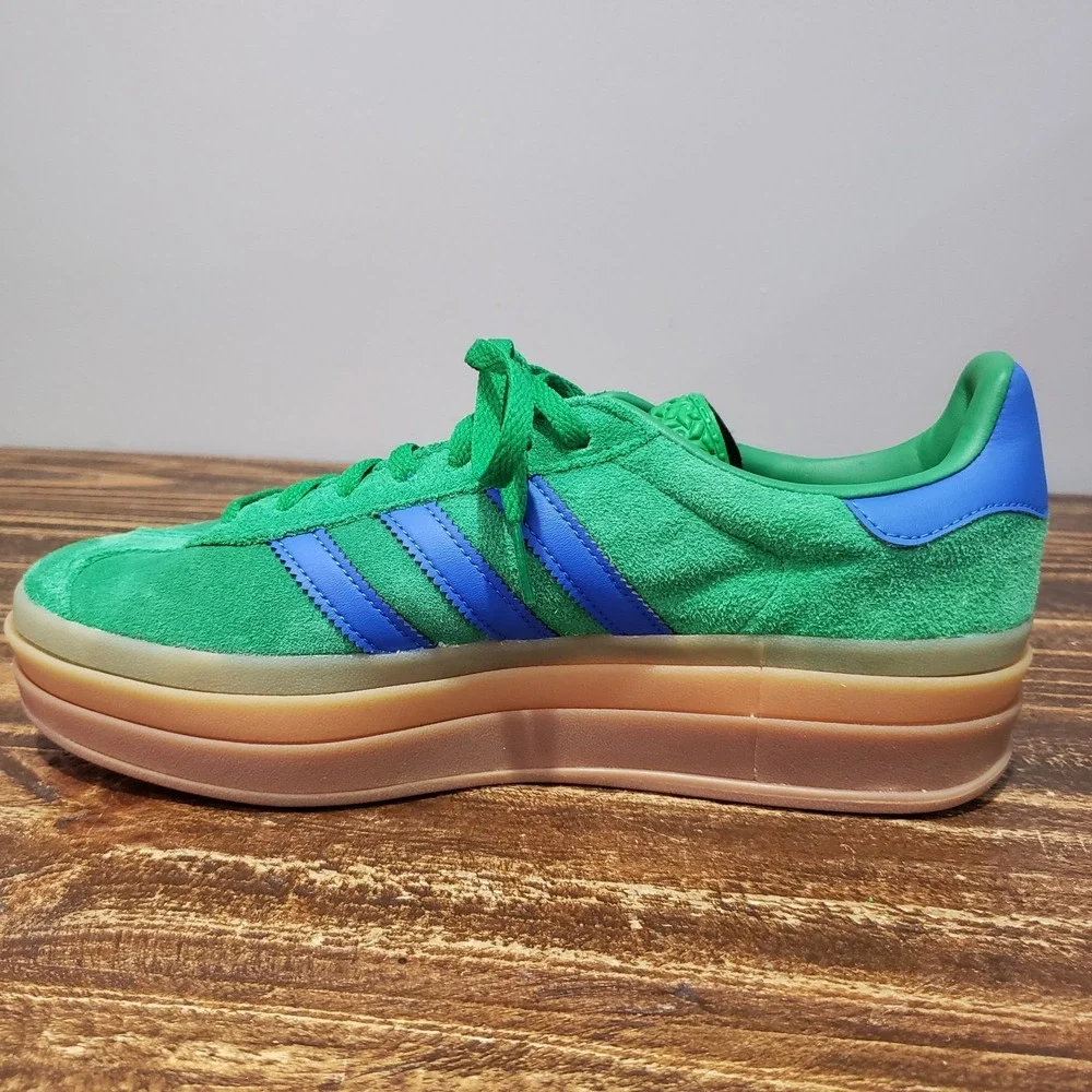 Adidas Gazelle Bold Womens 10 Platform Green Blue IE1370 New Suede Sneakers